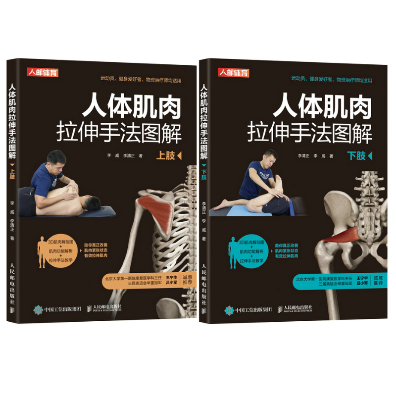 【人體肌肉拉伸手法圖解（上肢+下肢）】（全新塑封兩册）